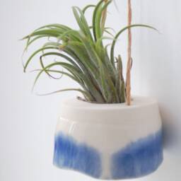 Mini Plant Hanger For Tillandsia - Air Plant. Cream With Dark Blue Decor. Minimalist Design - thumbnail 2
