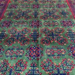 6x10 Handwoven Green Afghan Bukhara Rug Geometric Wool Tribal Carpet, Bedroom Boho Decor - thumbnail 2