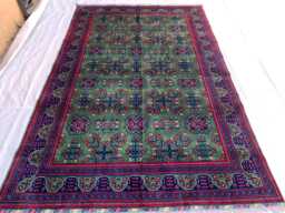 6x10 Handwoven Green Afghan Bukhara Rug Geometric Wool Tribal Carpet, Bedroom Boho Decor - thumbnail 1
