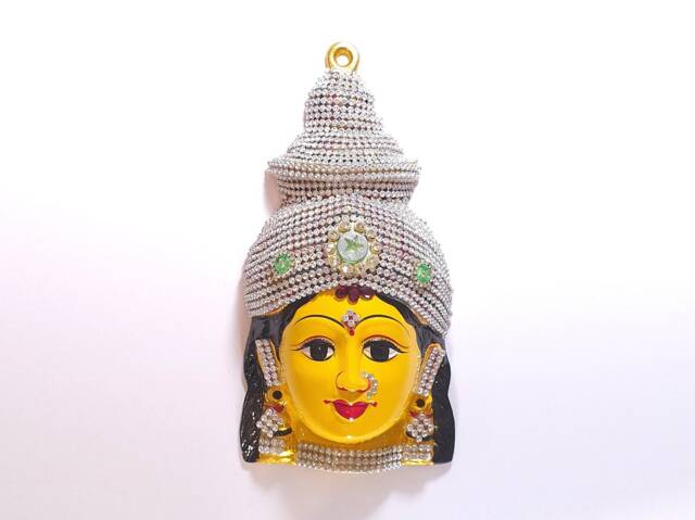 Goddess Lakshmi - For Varalakshmi Pooja , Diwali Or Wall Hanging Face Stone Decorated Solid Alloy Built To Last - image 1