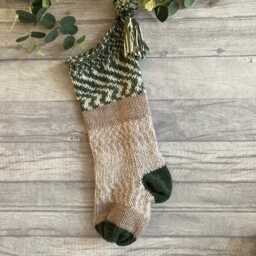 Handcrafted Fair Isle Christmas Stocking, Neutral Farmhouse Decor For Holiday Mantle Display - thumbnail 2