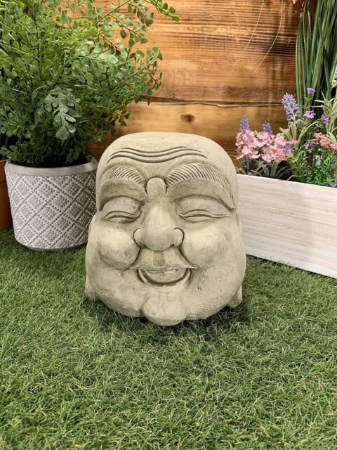 Stone Garden Happy Smiling Buddha Head Statue Detailed Ornament Gift - image 1