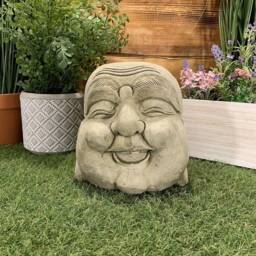 Stone Garden Happy Smiling Buddha Head Statue Detailed Ornament Gift - thumbnail 3