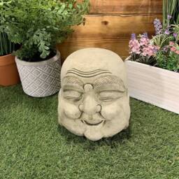 Stone Garden Happy Smiling Buddha Head Statue Detailed Ornament Gift - thumbnail 2