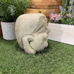 Stone Garden Happy Smiling Buddha Head Statue Detailed Ornament Gift - thumbnail 4