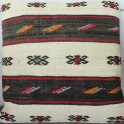 Vintage Kilim Cushion Cover - Handwoven Wool, Tribal Stripe - 40cm - thumbnail 2