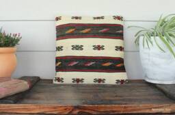 Vintage Kilim Cushion Cover - Handwoven Wool, Tribal Stripe - 40cm