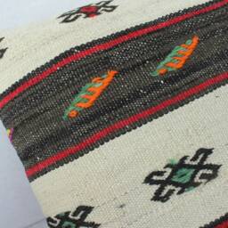 Vintage Kilim Cushion Cover - Handwoven Wool, Tribal Stripe - 40cm - thumbnail 3