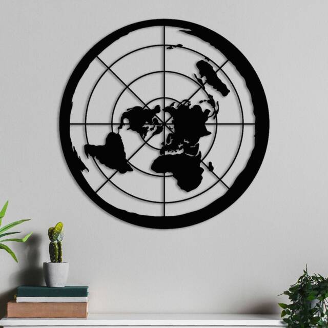 Metal World Map, Flat Earth Wall Art, Decor Sign, Poster, Office Decor, Azimuthal, Father's Day Gift - image 1