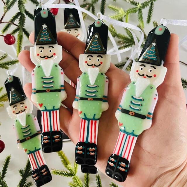 Cute Nut Cracker Fused Glass Toy Solider Christmas Decoration, Tree Decor, Cornish - image 1