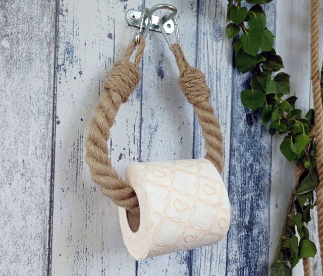 Rope Carabiner Toilet Paper Holder Nautical Jute Bathroom Decor - image 1