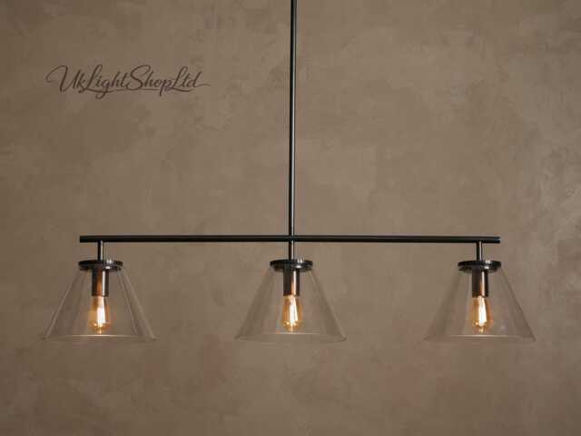 3-Light Linear Kitchen Island Chandelier - Modern Industrial Black Pendant Light With Clear Glass Cone Shades Farmhouse Dining Fixture - image 1