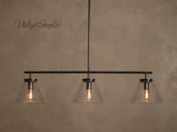 3-Light Linear Kitchen Island Chandelier - Modern Industrial Black Pendant Light With Clear Glass Cone Shades Farmhouse Dining Fixture