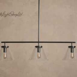 3-Light Linear Kitchen Island Chandelier - Modern Industrial Black Pendant Light With Clear Glass Cone Shades Farmhouse Dining Fixture - thumbnail 2