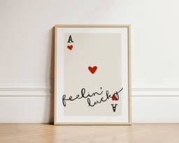 Feelin' Lucky Print, Ace Of Hearts Playing Card Poster, Quirky Wall Art, Bar Decor, Kitchen Aesthetic Unframed - thumbnail 1