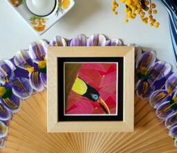Small Multicolored Curious Toucan Painting With Dry Pastel & Handmade Japanese Paper - thumbnail 1