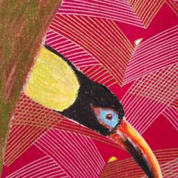 Small Multicolored Curious Toucan Painting With Dry Pastel & Handmade Japanese Paper - thumbnail 3
