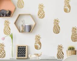 Tribal Patterned Pineapple Wall Decals - Vinyl Decals, Decor, Gold Tropical - thumbnail 1