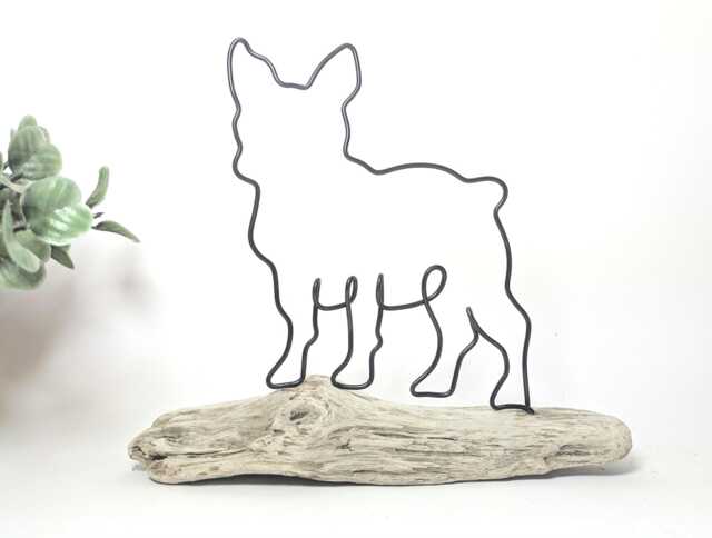Handmade Wire French Bulldog On Driftwood, Personalised Dog Lover Gift - image 1