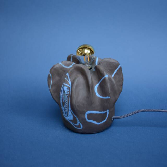 Handmade Ceramic Table Lamp, Dark Brown Blue Ornaments, Underwater Inspired Accent Lighting - image 1
