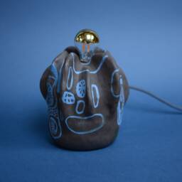 Handmade Ceramic Table Lamp, Dark Brown Blue Ornaments, Underwater Inspired Accent Lighting - thumbnail 3