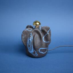 Handmade Ceramic Table Lamp, Dark Brown Blue Ornaments, Underwater Inspired Accent Lighting - thumbnail 4