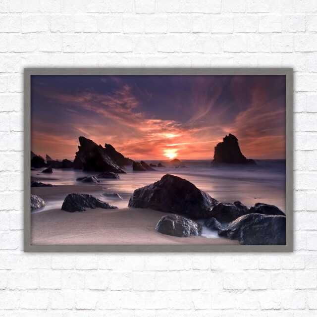 Adraga Beach Sunset Canvas Print - Portugal Coastal Seascape Photography Wall Art - image 1