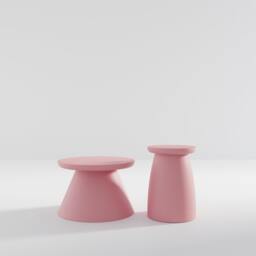 Japandi Style Coffee Table Set Antique Pink Kopar Side Tables - thumbnail 1