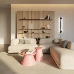 Japandi Style Coffee Table Set Antique Pink Kopar Side Tables - thumbnail 2