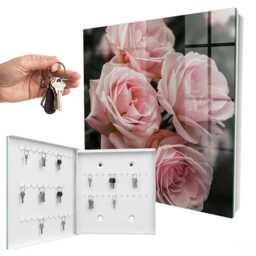Pink Roses Key Cabinet For Home, Industrial Box, Painterly Flowers & Plants, Lovers Of Nature Romantic Arrangements - thumbnail 2