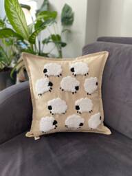 Handmade Sheep Punch Needle Pillow Cover Linen Tufted Throw - thumbnail 1
