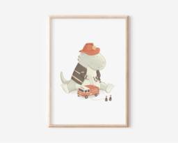 Fireman T-Rex Nursery Art Print, Kids Room Decor - thumbnail 1
