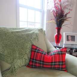 Christmas Plaid Lumbar Pillow Cover - Red, Green, & White - thumbnail 2