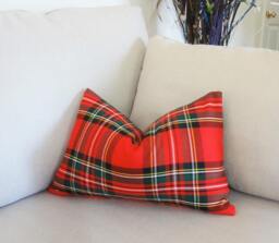 Christmas Plaid Lumbar Pillow Cover - Red, Green, & White - thumbnail 1