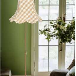 Beige Gingham Check Lampshade Handmade For Table & Floor Standard Lamps Shades, Wall Light Fixtures, Ceiling Pendants - thumbnail 3