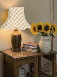 Beige Gingham Check Lampshade Handmade For Table & Floor Standard Lamps Shades, Wall Light Fixtures, Ceiling Pendants - thumbnail 1