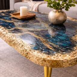 Art Coffee Table, Handmade Epoxy Resin Turquoise Side Table , Modern Home Decor Gold Legs - thumbnail 2