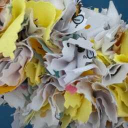 Large Handmade Rag Wreath - Any Season Indoor Decor Shabby Chic Bee Patterned Fabrics Door Or Wall Hanging Quirky Theme - thumbnail 3