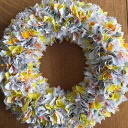 Large Handmade Rag Wreath - Any Season Indoor Decor Shabby Chic Bee Patterned Fabrics Door Or Wall Hanging Quirky Theme - thumbnail 4