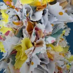 Large Handmade Rag Wreath - Any Season Indoor Decor Shabby Chic Bee Patterned Fabrics Door Or Wall Hanging Quirky Theme - thumbnail 2