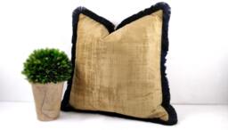 Ochre Blue Red Pink Velvet Cushion Cover Square Mustard Navy Brush Fringe Scatter Throws - thumbnail 1