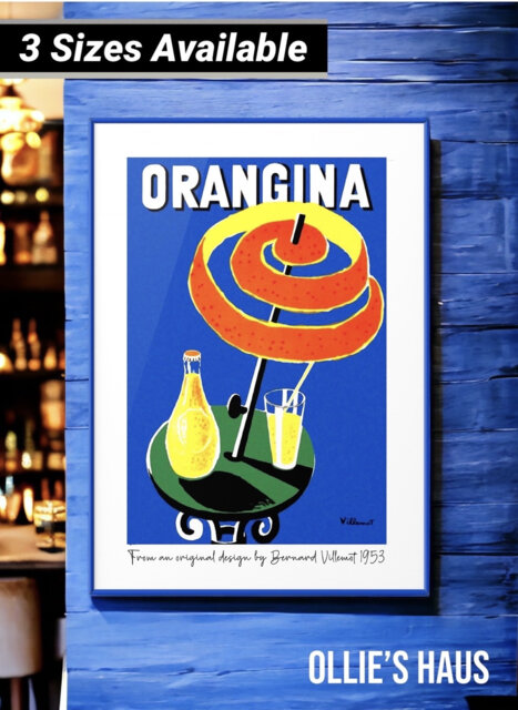 Orangina Vintage Advert Gicl??e Art Print Poster - A5 A4 A3 Retro Wall Graphic Villemot Summer Beach Themed - image 1