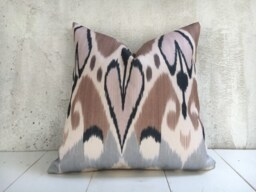 Handwoven Silk Ikat Pillow Cover Modern Decorative Cushion, 20x20 - thumbnail 1