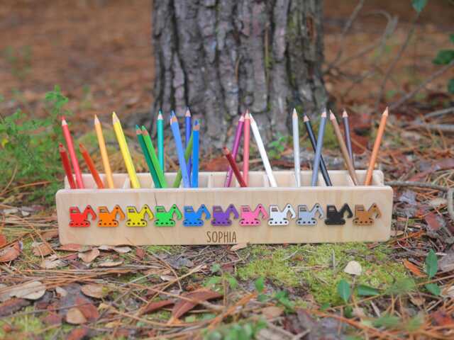 Pencil Hero Excavator, Wooden Pencil Holder, Personalized Children's Box, Cup, Excavator - image 1