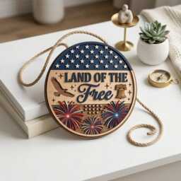 Usa 250Th Anniversary Sign, Land Of The Free Door Hanger, Patriotic Wooden Wall Decor, American Flag Round Fourth July Decor - thumbnail 4