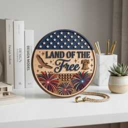 Usa 250Th Anniversary Sign, Land Of The Free Door Hanger, Patriotic Wooden Wall Decor, American Flag Round Fourth July Decor - thumbnail 3