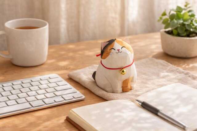 Handcrafted Wooden Cat Figurine - Whimsical Animal Desk Decor - Personalised Option - image 1