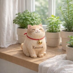 Handcrafted Wooden Cat Figurine - Whimsical Animal Desk Decor - Personalised Option - thumbnail 4