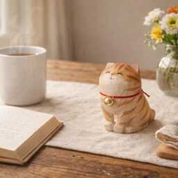 Handcrafted Wooden Cat Figurine - Whimsical Animal Desk Decor - Personalised Option - thumbnail 3