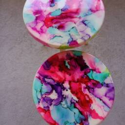 Handmade Resin Art Side Table Pink White Abstract Coffee Table - thumbnail 4
